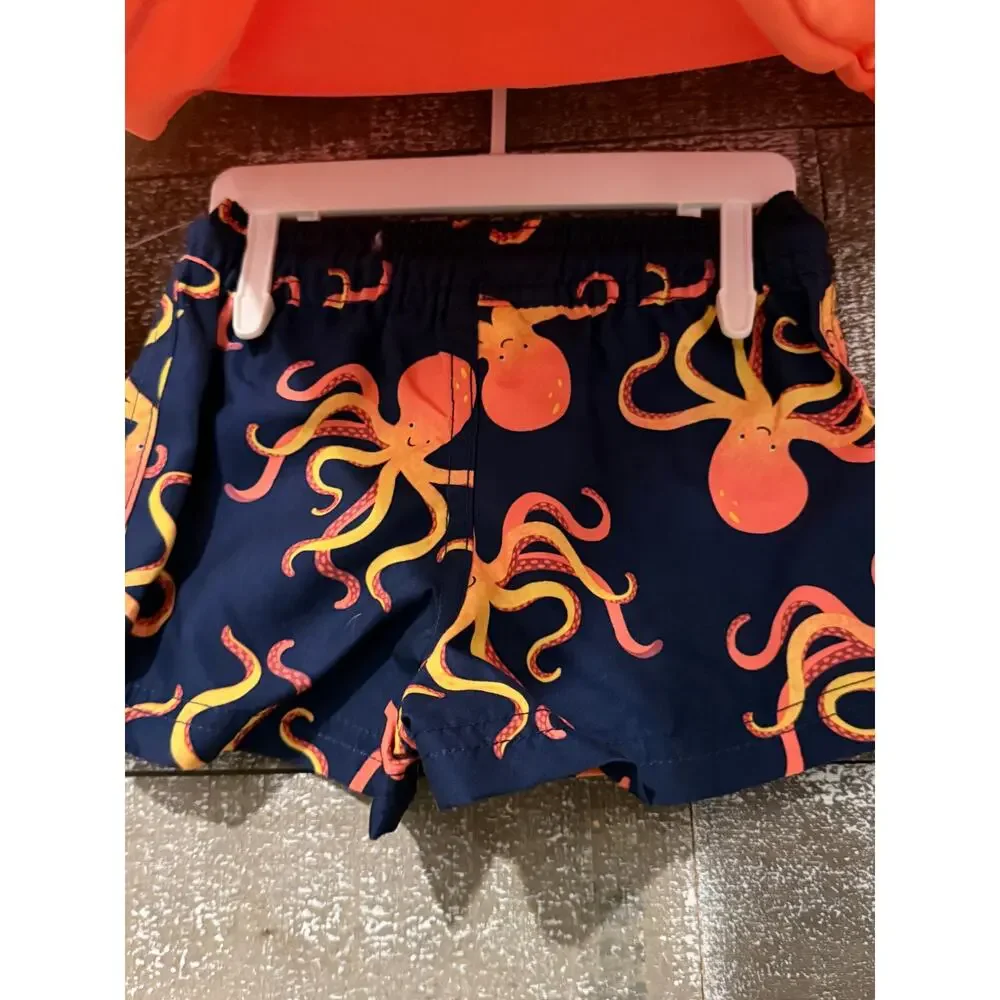 Carter's Just One You Baby Boys' Long Sleeve Octopus Rash Guard‎ Set - Orange 6M